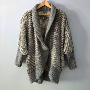 Marilyn Blumer Gray Dyed Muskrat Fur Tweed Knit Dolman Sleeve Coat Size M